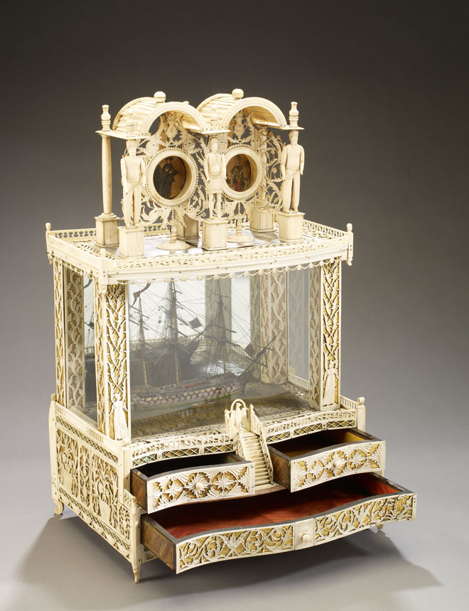 Double Watch Stand with British or French Two-decker 74 Gun Warship, 1795-1815